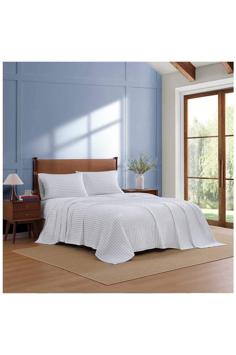 Joshua Tree Stripe Cotton Percale Sheet Set, Alternate, color, WHITE/ DARK BLUE/ RED