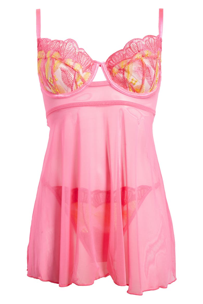 Underwire Babydoll Chemise & G-String Set, Main, color, NEON PINK