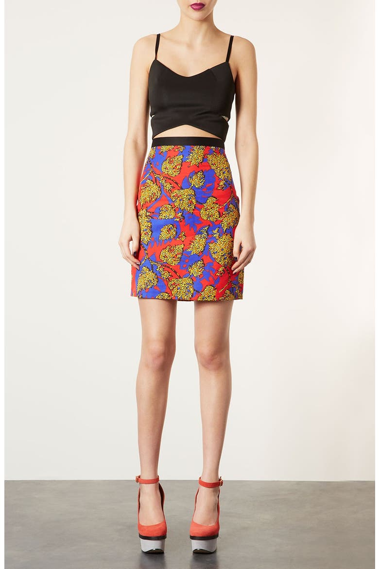 Leopard Leaf Print Pencil Skirt, Alternate, color, BLUE MULTI