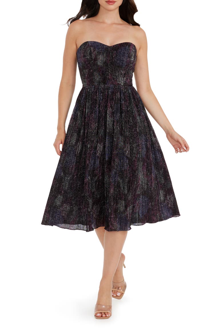 Rosalie Strapless Metallic Cocktail Dress, Main, color, EGGPLANT MULTI