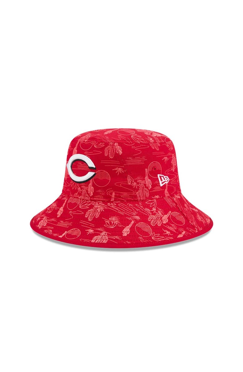 New Era Youth New Era  Red Cincinnati Reds 2025 Spring Training All Over Print Bucket Hat, Main, color, 