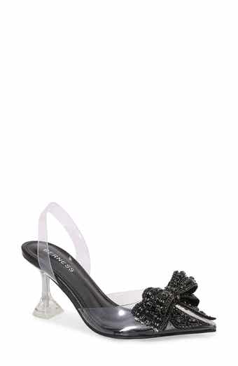 BERNESS Nina Rhinestone Bow Clear Kitten Heel Pump