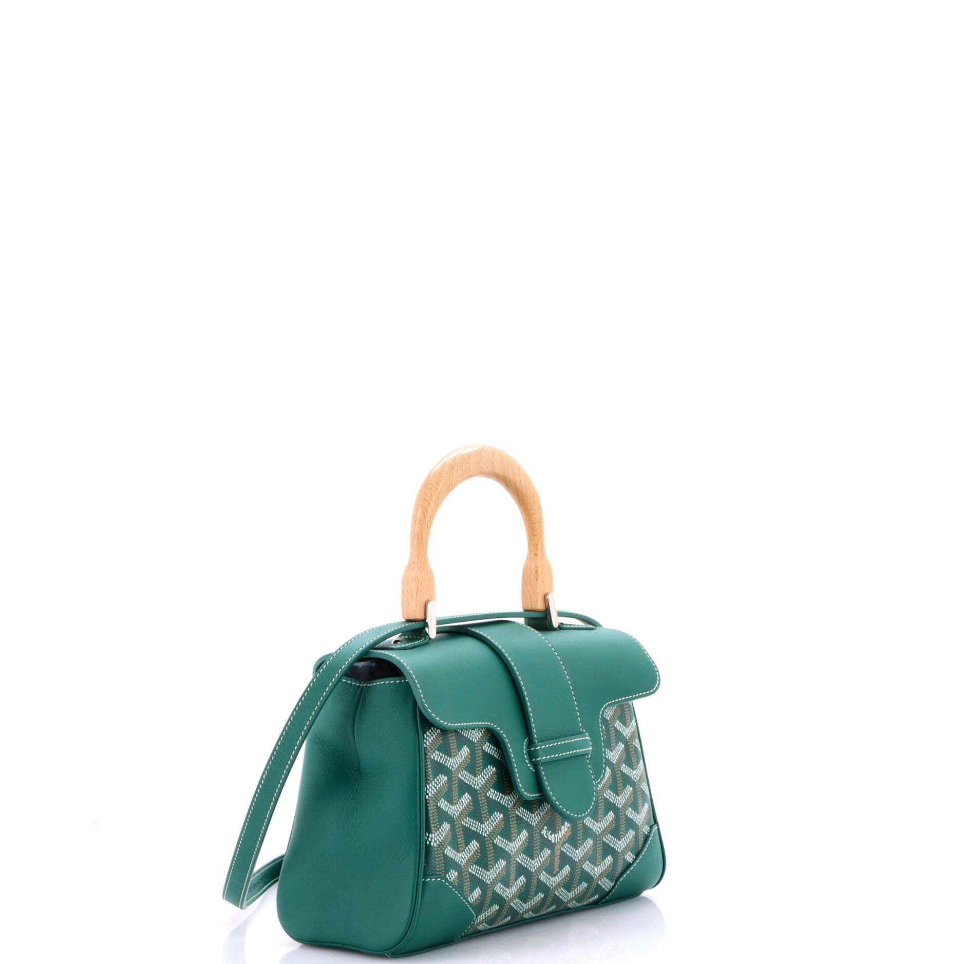 Pre-Owned Goyard Saigon Top Handle Bag Coated Canvas with Leather Mini, Alternate, color, Green