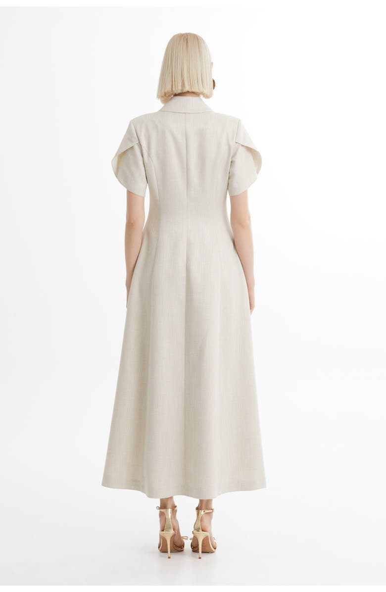 Gizia Ecru Short-Sleeve Ruffle Midi Dress, Alternate, color, 