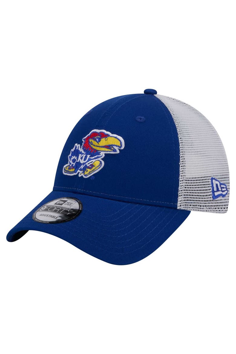 Men's New Era  Royal Kansas Jayhawks Trucker 9FORTY Adjustable Hat, Main, color, Royal