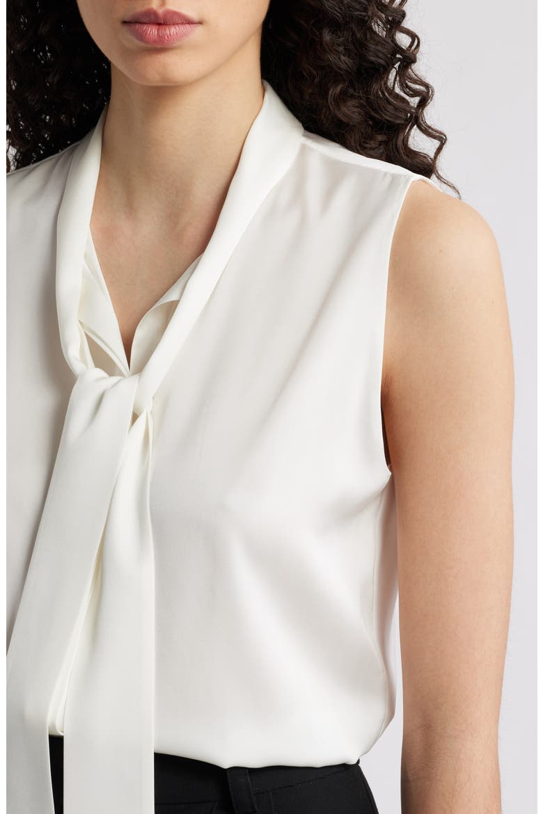 Tie Neck Sleeveless Stretch Silk Top, Alternate, color, IVORY