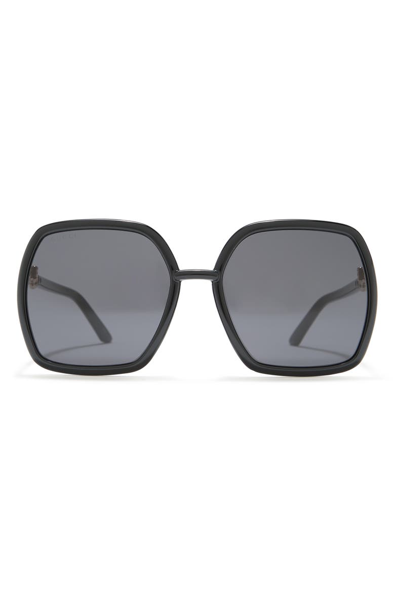 Gucci 58mm Square Rectangle Sunglasses, Main, color, Black Black Grey