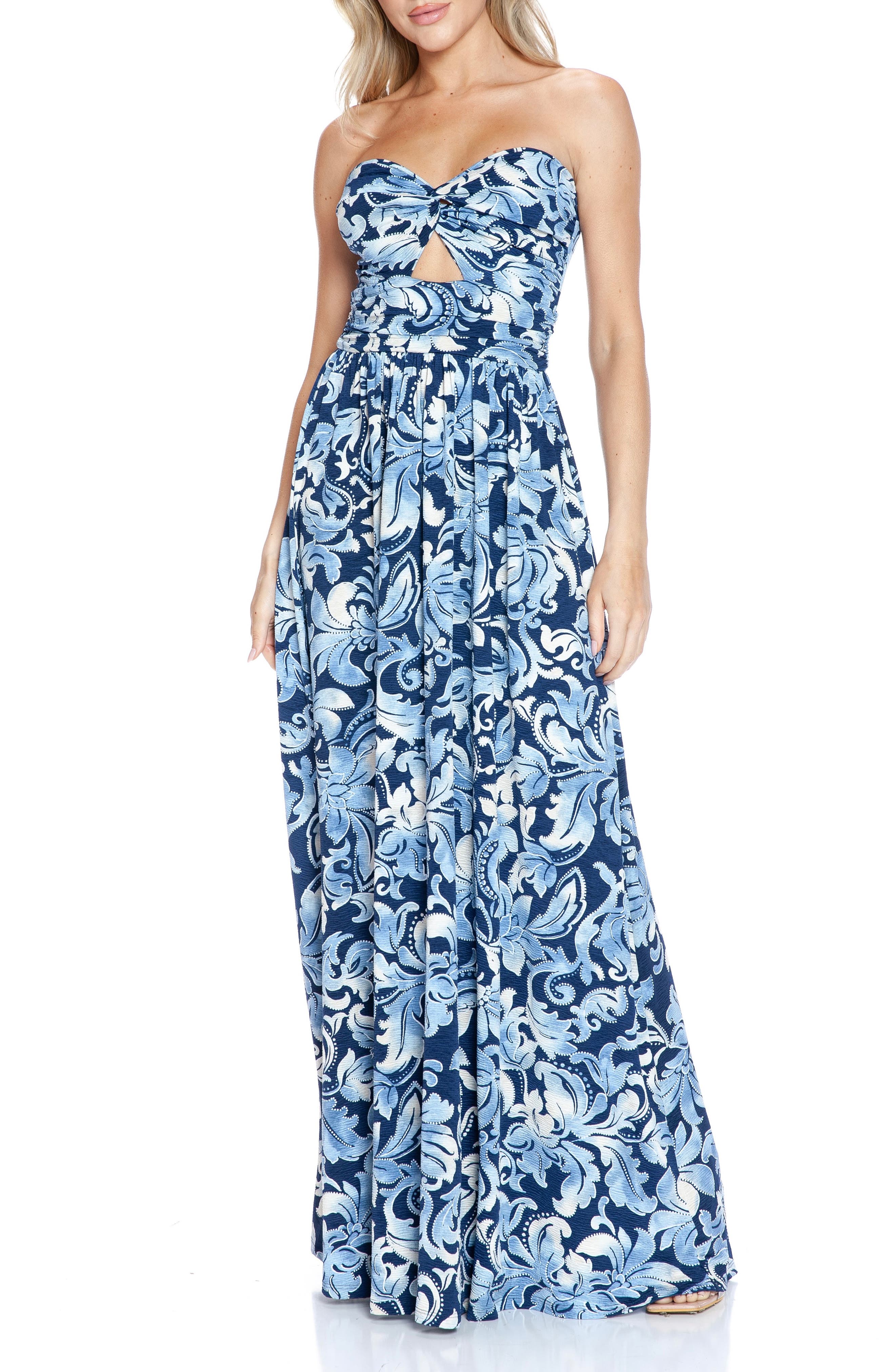 O.L. Printed Strapless Dress