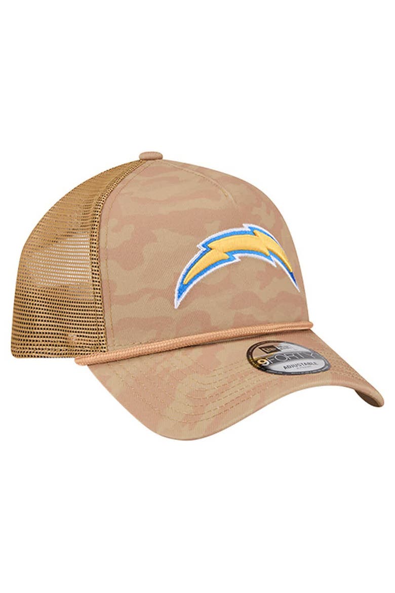 Men's New Era  Tan Los Angeles Chargers Wheat Camo 9FORTY Adjustable Hat, Alternate, color, Tan