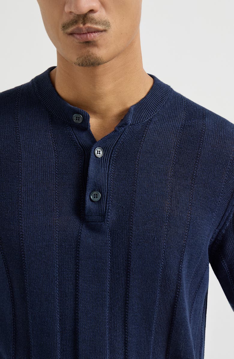 Brunello Cucinelli Henley collar T-shirt, Alternate, color, Navy Blue