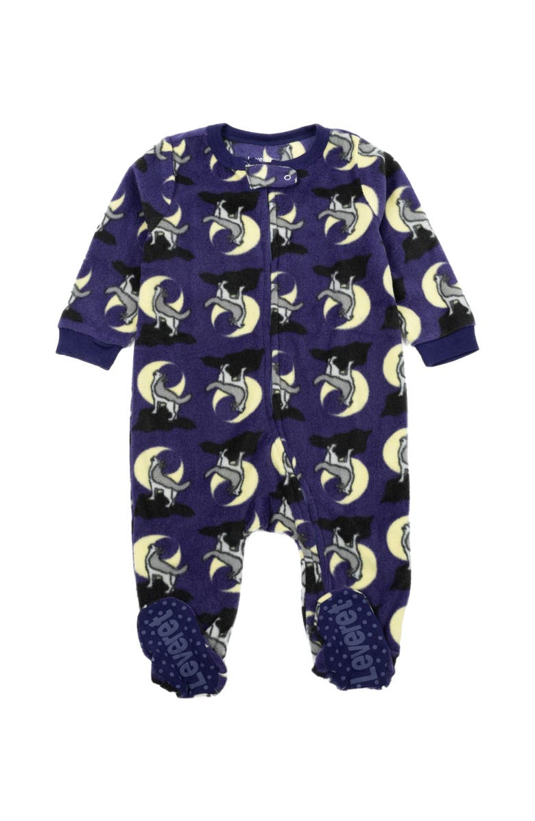 Leveret Kids Footed Fleece Printed Matching Family Holiday Pajamas, Alternate, color, Wolf