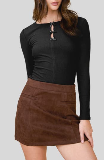 Blu Pepper Ribbon Trio Long Sleeve Knit Top In Black