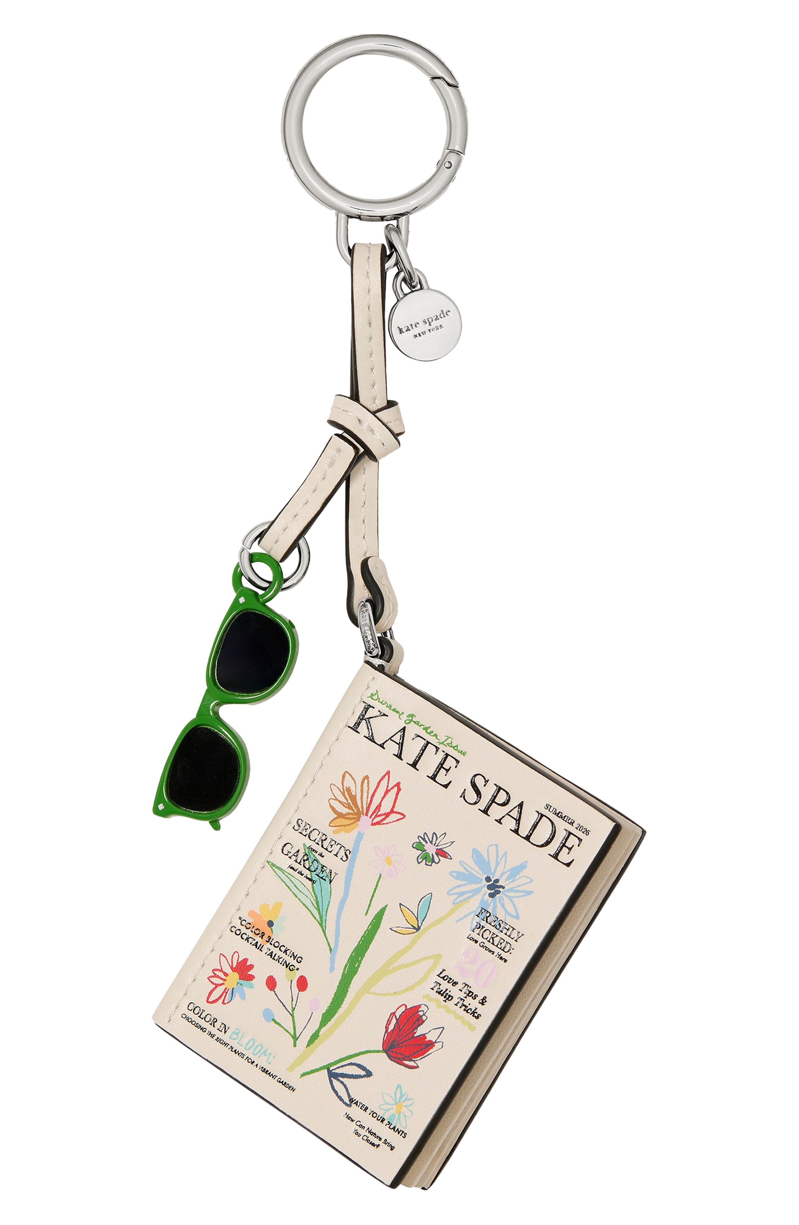 Kate Spade New York magazine leather bag charm, Main, color, Multi