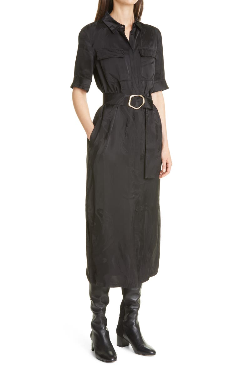 Doha Midi Shirtdress, Alternate, color, BLACK