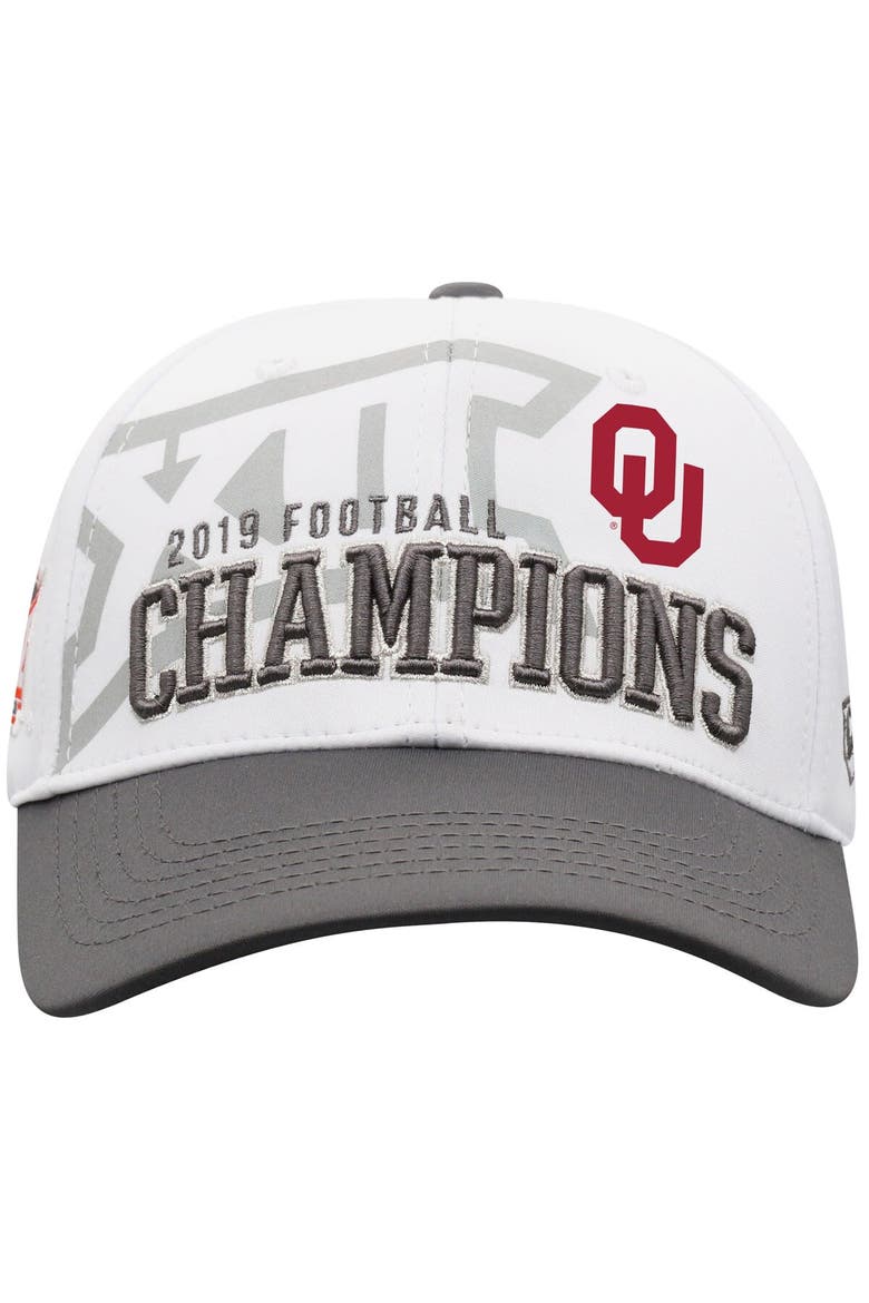 Men's Top of the World White/Gray Oklahoma Sooners 2019 Big 12 Football Champions Locker Room Adjustable Hat, Alternate, color, White
