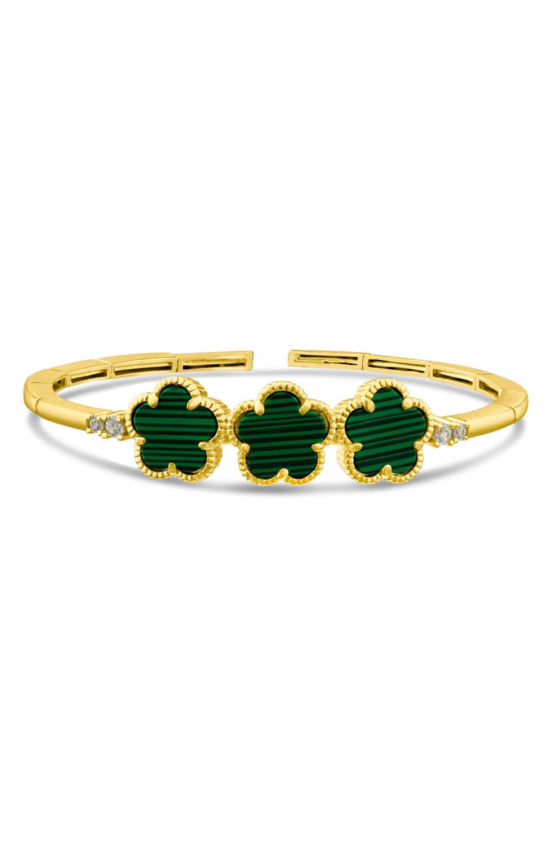 CZ by Kenneth Jay Lane CZ & Faux Malachite Clover Bangle Bracelet, Main, color, Green/ Gold