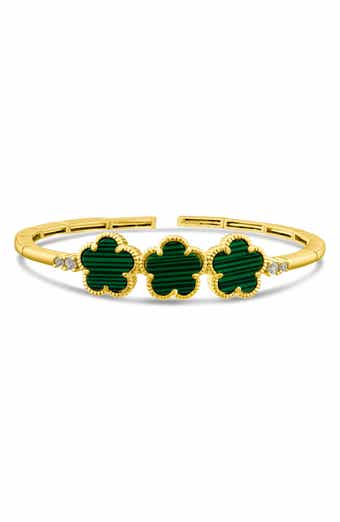 CZ by Kenneth Jay Lane CZ & Faux Malachite Clover Bangle Bracelet