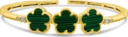 CZ by Kenneth Jay Lane CZ & Faux Malachite Clover Bangle Bracelet