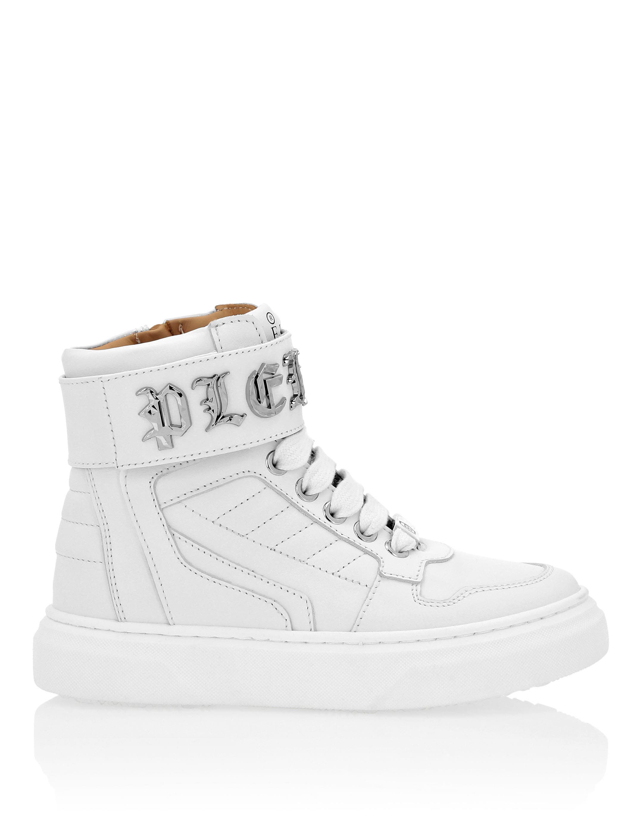 Leather Hi-Top Sneakers Gothic Plein Boy, Alternate, color, white