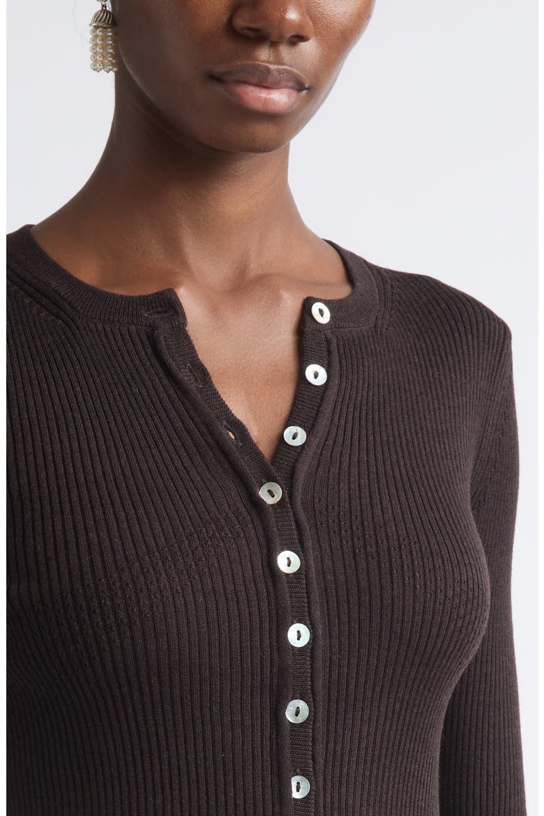 Insider Merino Wool & Silk Henley Sweater, Alternate, color, BITTER CHOCO