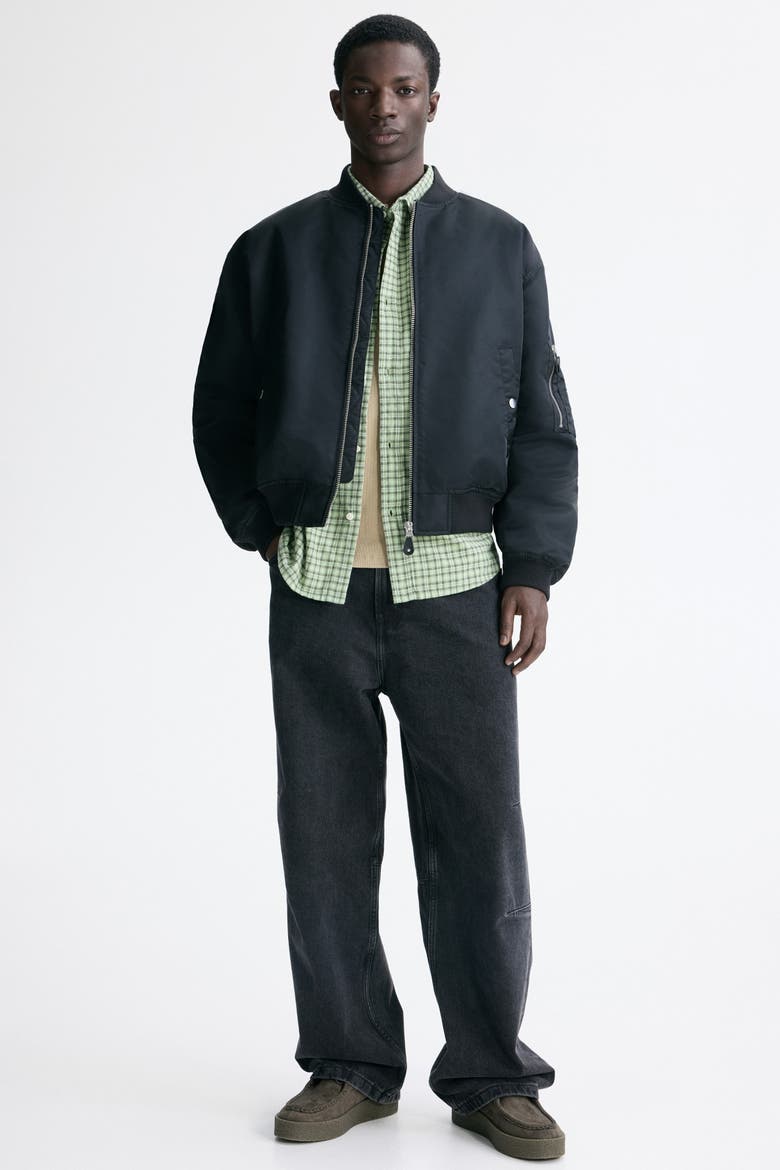 Padded Nylon Bomber Jacket, Main, color, Black