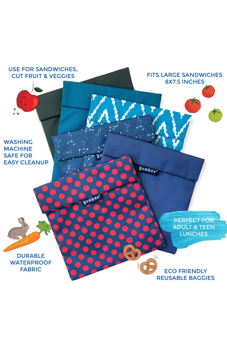 Yumbox Reusable Sandwich Bags Insulated, Washable, Eco-Friendly Fabric Pouches for Snacks, Wraps & Lunches, Alternate, color, Fern