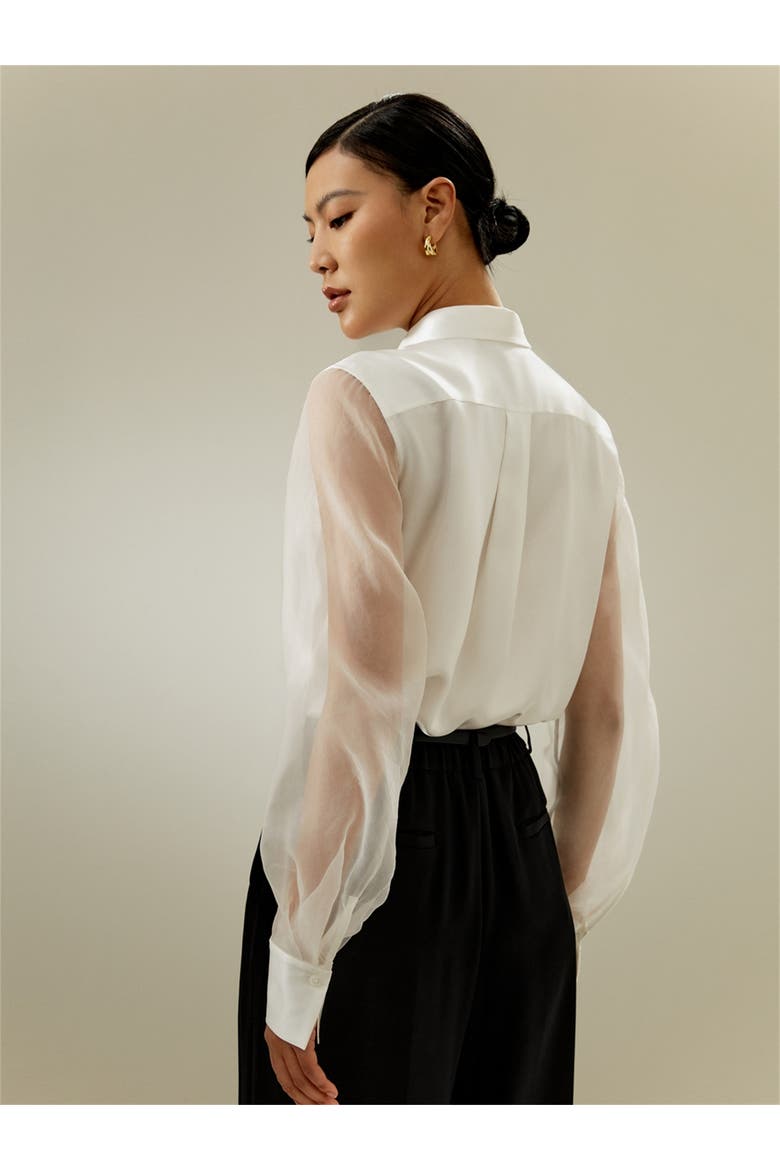 Women's Ethereal Crisp Sheer Sleeves Silk Shirt, Alternate, color, Natural White