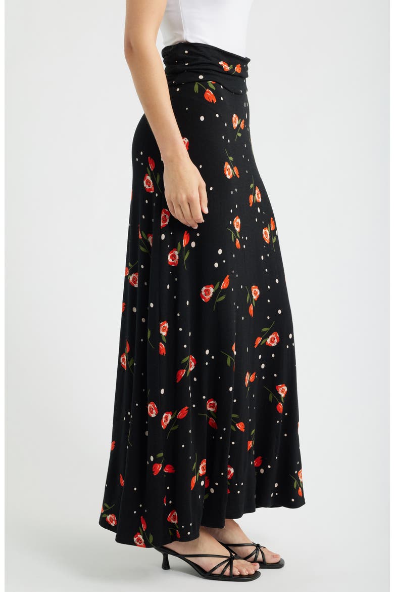 Roll Top Floral Print Maxi Skirt, Alternate, color, BLACK/ RED