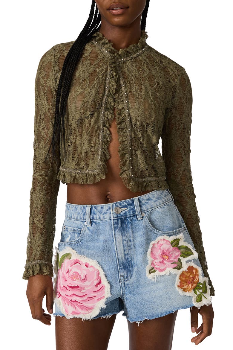 Linden Lace Crop Top, Main, color, MOUNTAIN GREEN
