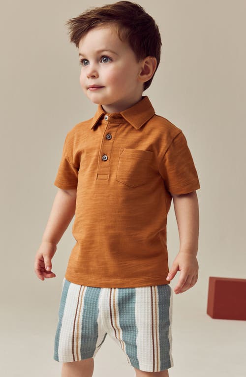 Next Kids' Textured Polo & Stripe Shorts Set In Brown