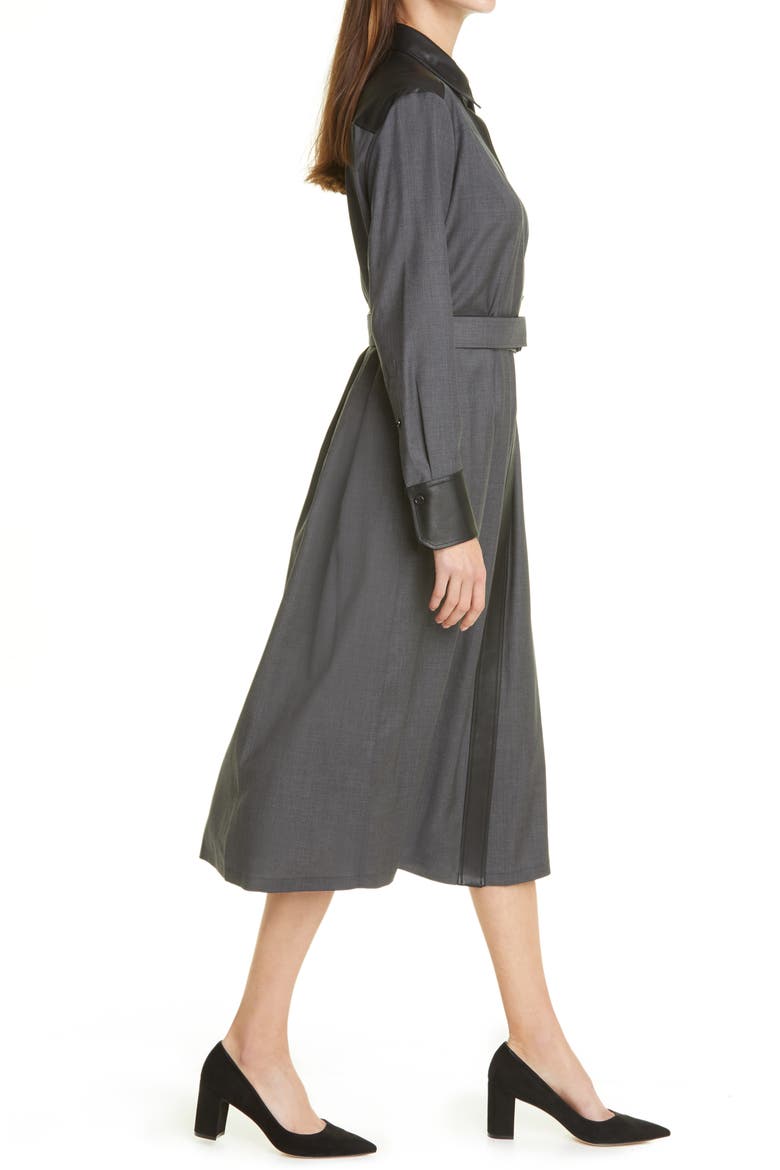Deluta Mixed Media Belted Shirtdress, Alternate, color, MEDIUM GREY MELANGE