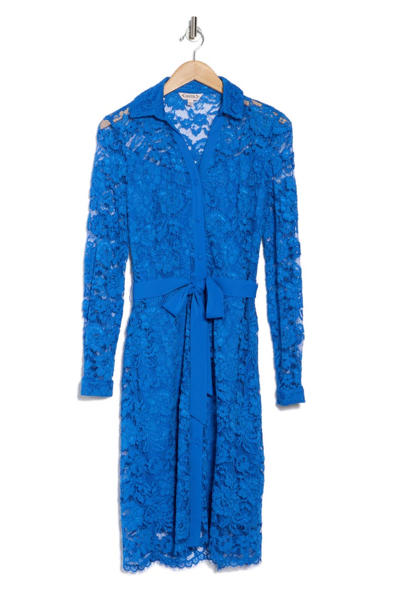 Belted Lace Shirtdress, Alternate, color, COBALT