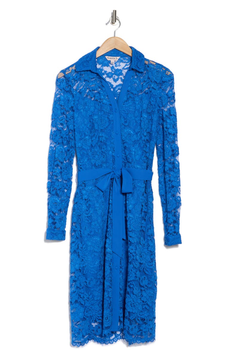 Nanette Lepore Belted Lace Shirtdress, Alternate, color, Cobalt
