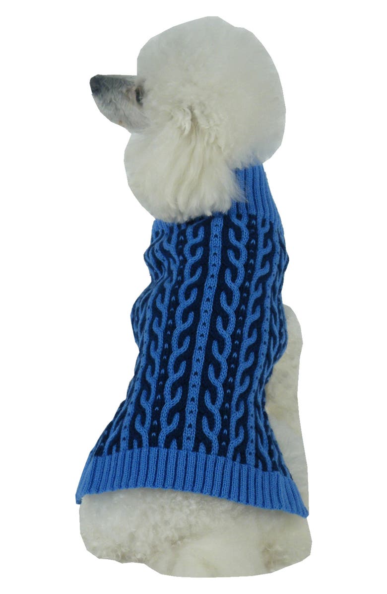PET LIFE Harmonious Dual Weave Sweater - Medium, Alternate, color, Aqua Blue And Dark Blue