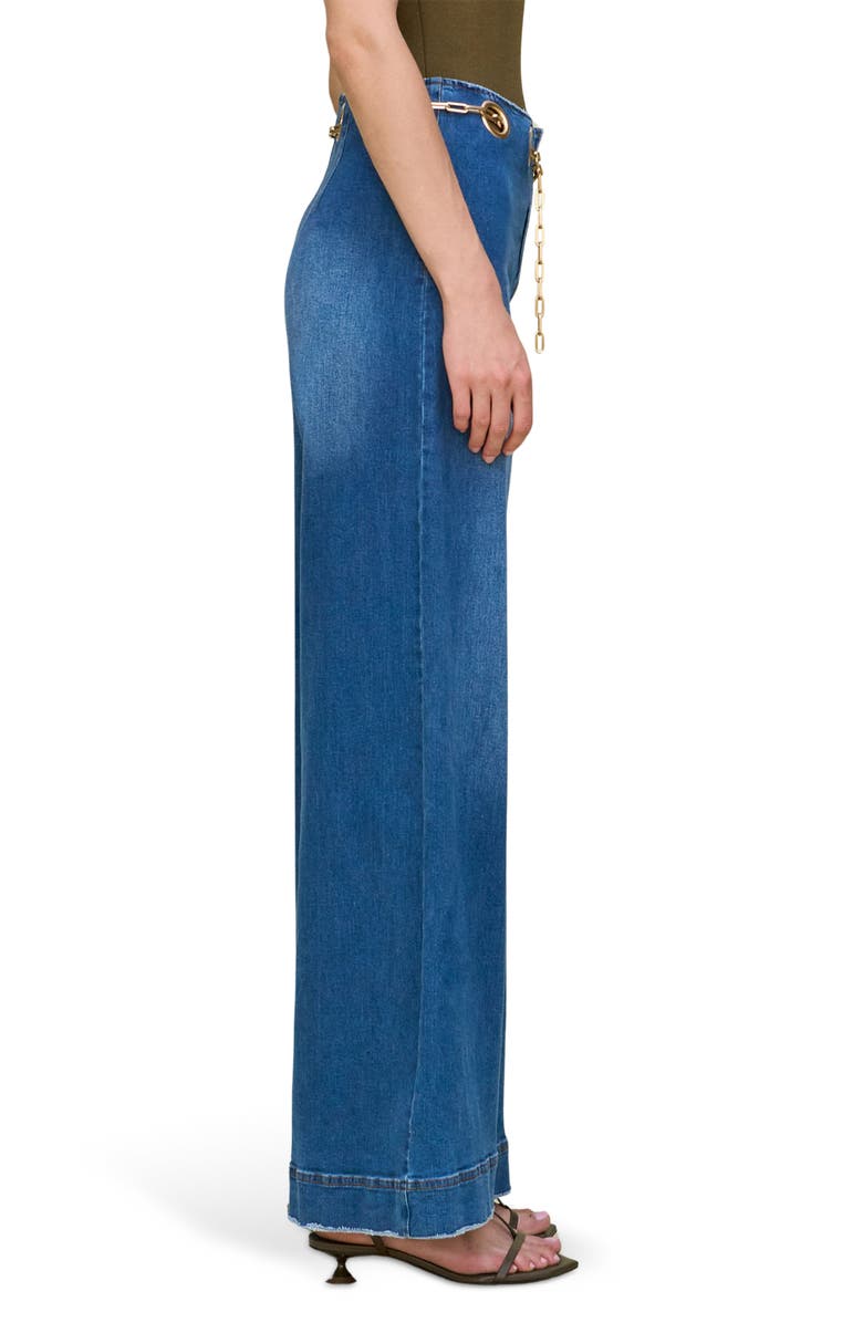Cult Gaia Sydney Belted Grommet Wide Leg Pants, Alternate, color, Rinse Wash