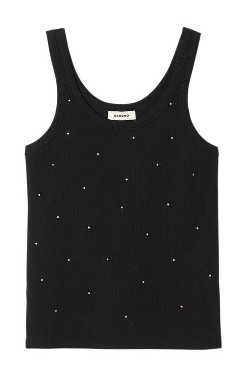 Sandro Jersey Tank With Rhinestones In Black