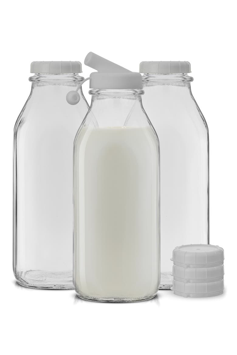 Set of 3 Reusable Glass Beverage Bottles - 32 oz., Alternate, color, CLEAR