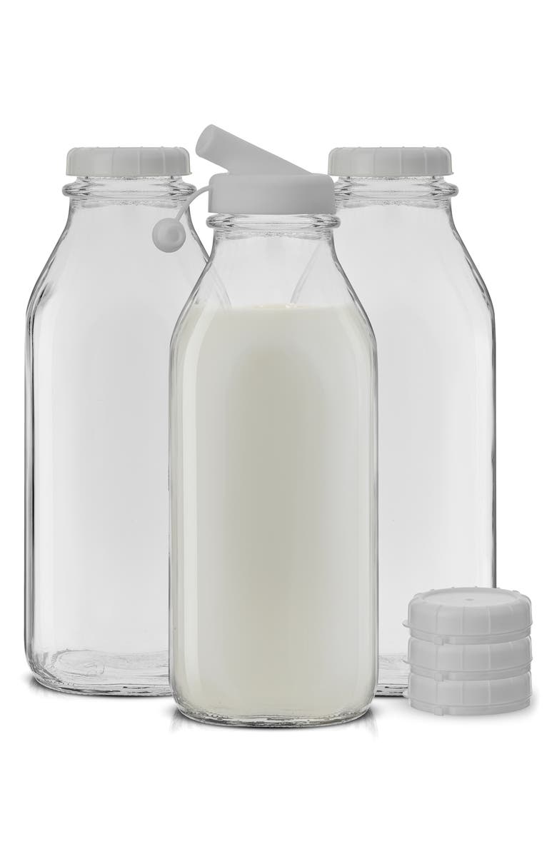 JoyJolt Set of 3 Reusable Glass Beverage Bottles - 32 oz., Alternate, color, Clear