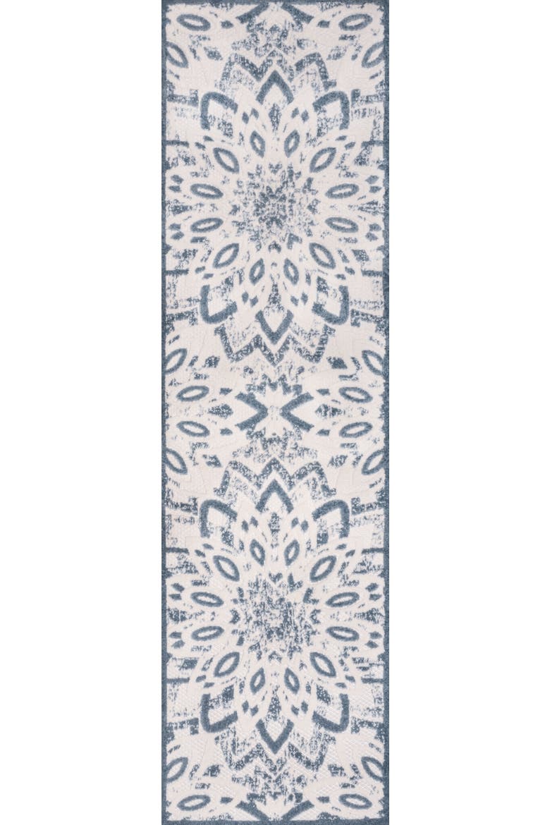 Flora Abstract Bold Mandala High-Low Indoor/Outdoor Rug, Alternate, color, Cream/Dark Blue