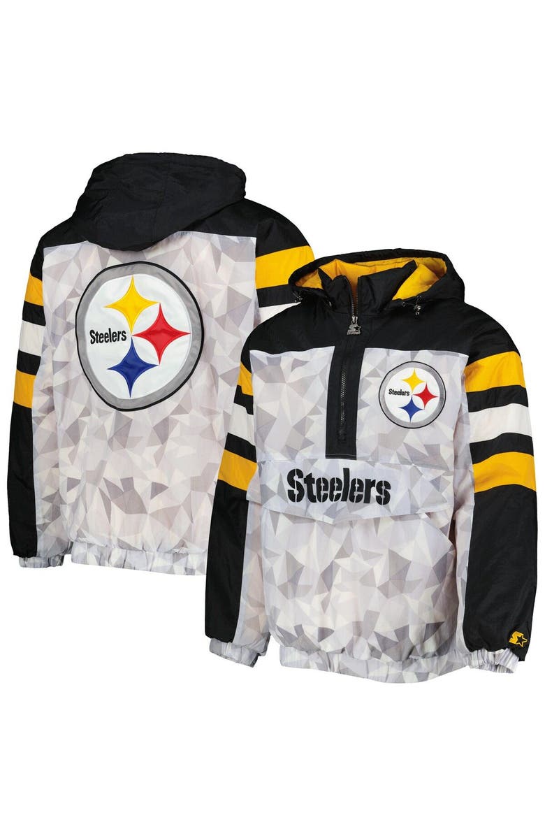 STARTER Men's Starter White/Black Pittsburgh Steelers Thursday Night Gridiron Raglan Half-Zip Hooded Jacket, Main, color, White