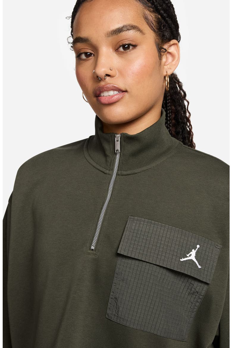 Brooklyn Fleece Hike Crop Quarter Zip Top, Alternate, color, CARGO KHAKI/ WHITE
