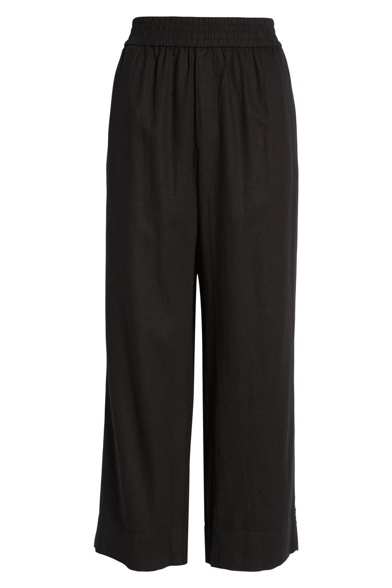 Linen Blend Pull-On Pants, Alternate, color, BLACK