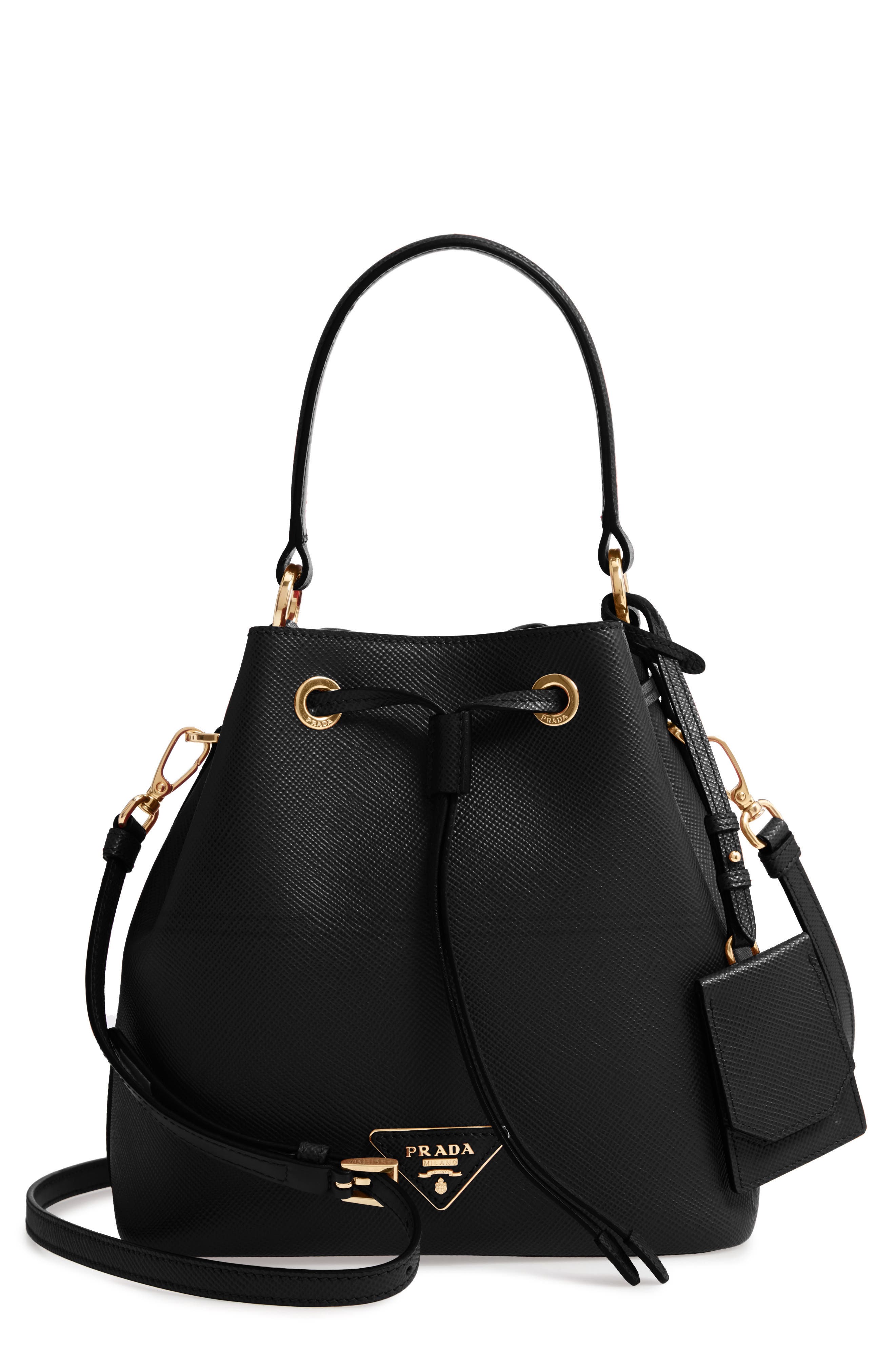 Prada Saffiano Leather Bucket Bag, Main, color, 