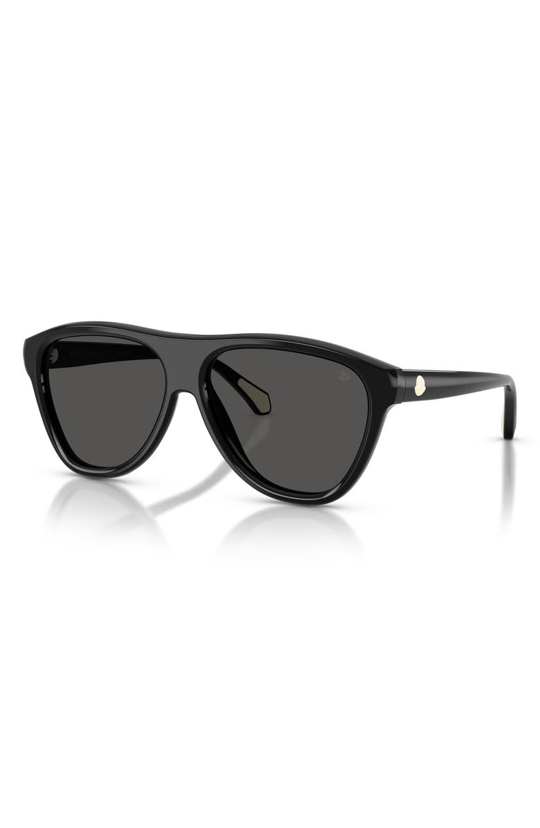 Moncler Incline 59mm Pilot Sunglasses, Alternate, color, Shiny Black / Solid Grey