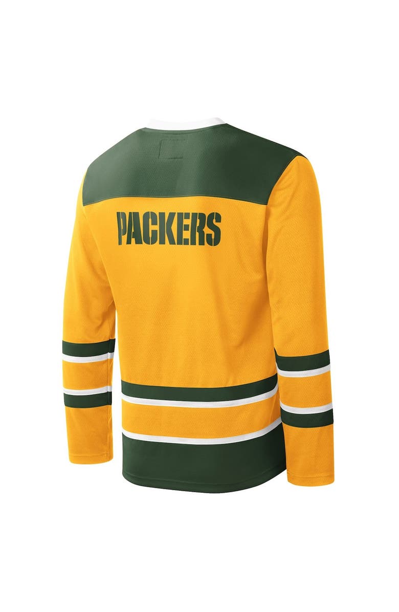 STARTER Men's Starter Gold Green Bay Packers Cross-Check V-Neck Long Sleeve T-Shirt, Alternate, color, Gold