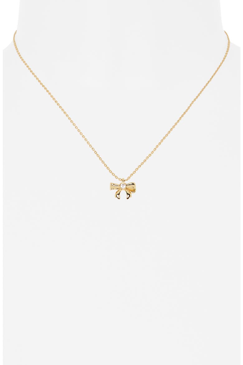 Mini Bow Pendant Necklace, Alternate, color, CLEAR/ GOLD