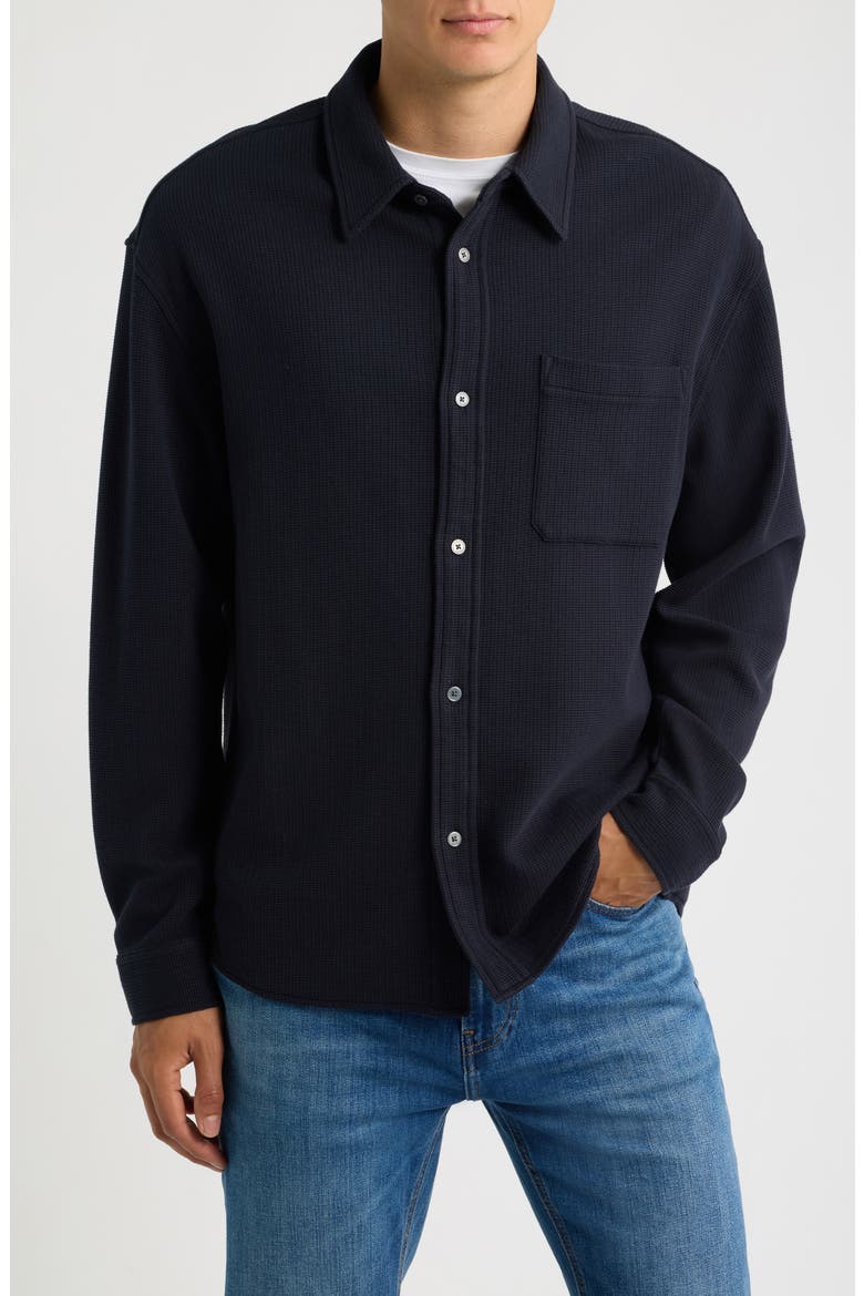 Waffle Textured Button-Up Shirt, Alternate, color, DARK NAVY