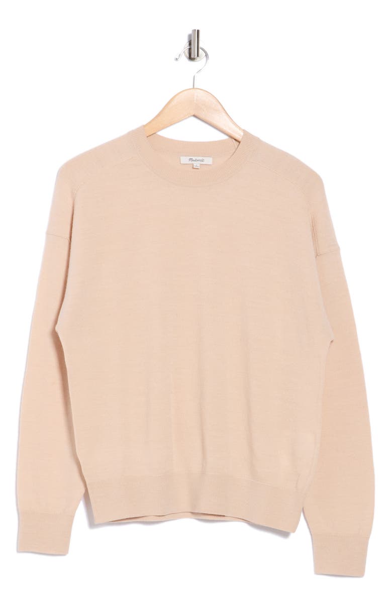 Madewell Hayes Crewneck Merino Wool Sweater, Alternate, color, Latte