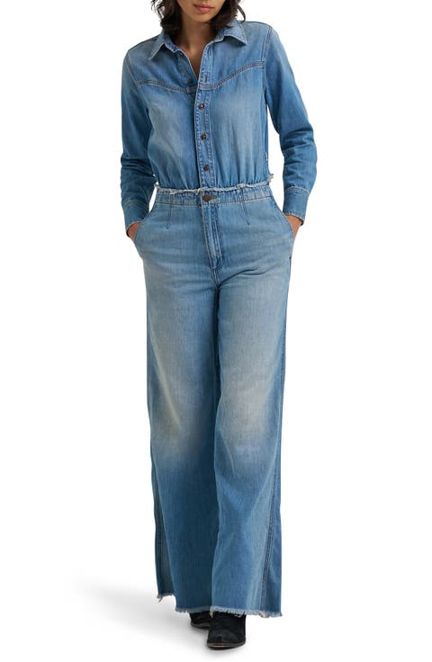 Radiating Long Sleeve Denim Jumpsuit