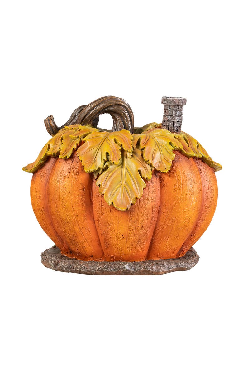 8.5"L Fall Lighted Resin Pumpkin House Table Decor with Timer, Alternate, color, Brown